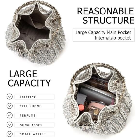 Sparkly Rhinestone Evening Clutch Bag Glitter Purse Wedding Prom Party Handbag - Picture 5 of 7